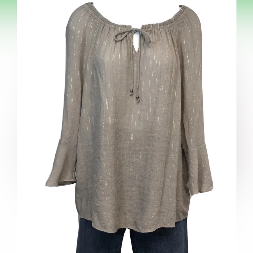 Women’s I.N. Studio Gray Gold Stripe Blouse Size L